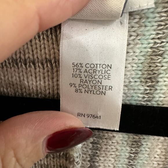 Pure J. Jill Striped Knitted Cardigan Women Size 1x Gray Stripe Buttons sweater - Picture 2 of 6